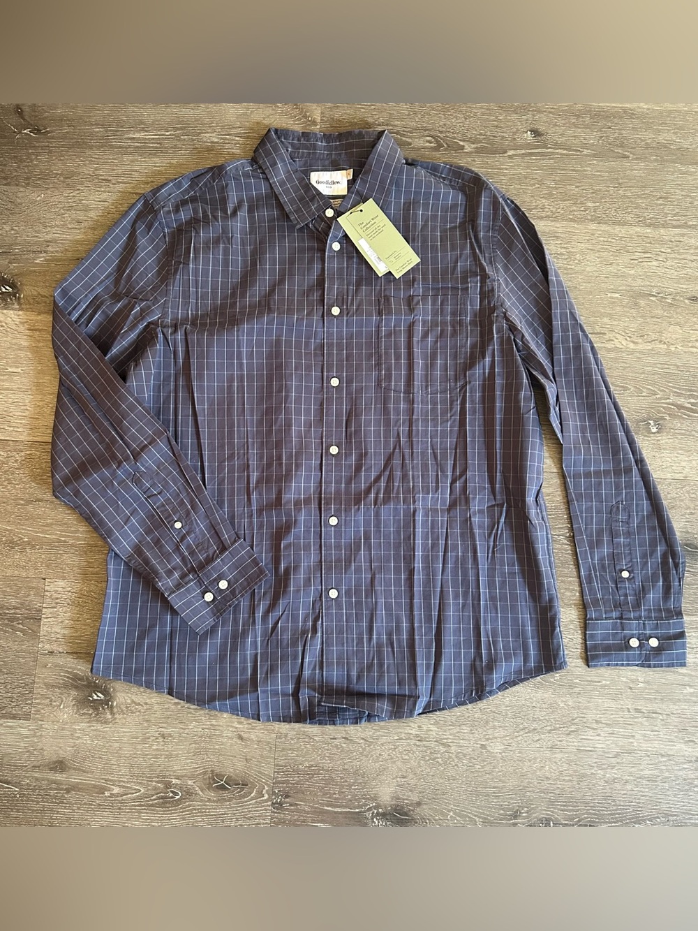 NWT XL Goodfellow & Co Blue Comfort Wear Poplin Long Sleeve Button Down Shirt